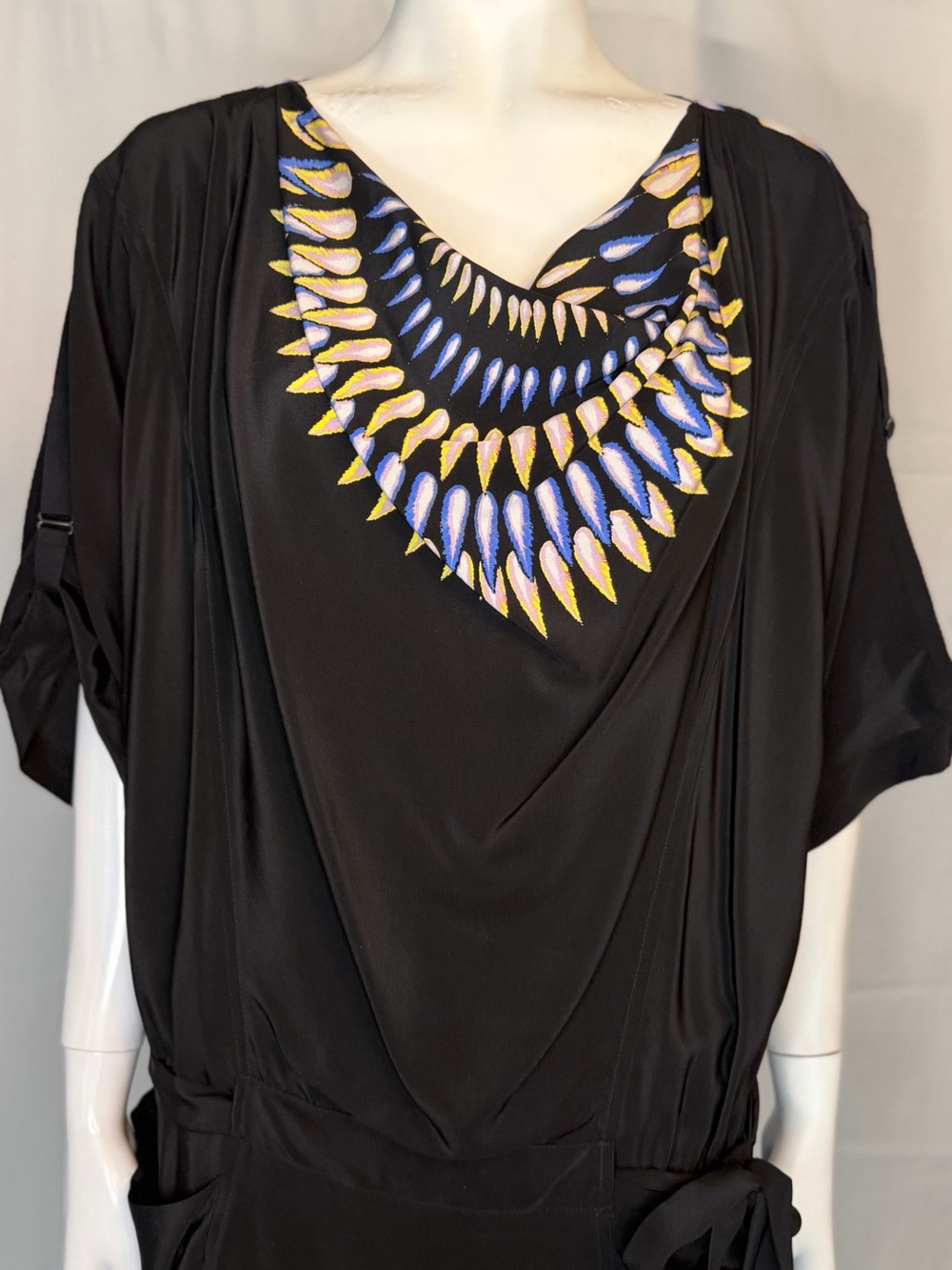 BCBGMaxAzria Black Mini Dress with Multicolor Embellished Neckline - Picture 2 of 8